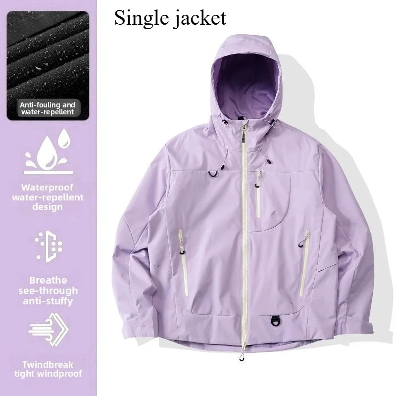 Empty Mountain Rain Hard Shell Windproof and Waterproof Functional Outdoor Three-in-One Hooded Mountaineering Jacket Men Women