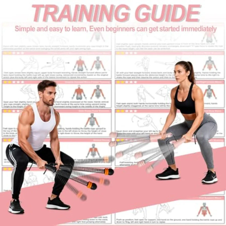 Upgrade Portable Ropel Battle Ropes - Adjustable Weights Cordl Battle Ropes for Home Gym with Training Poster - Battle Rope Sti