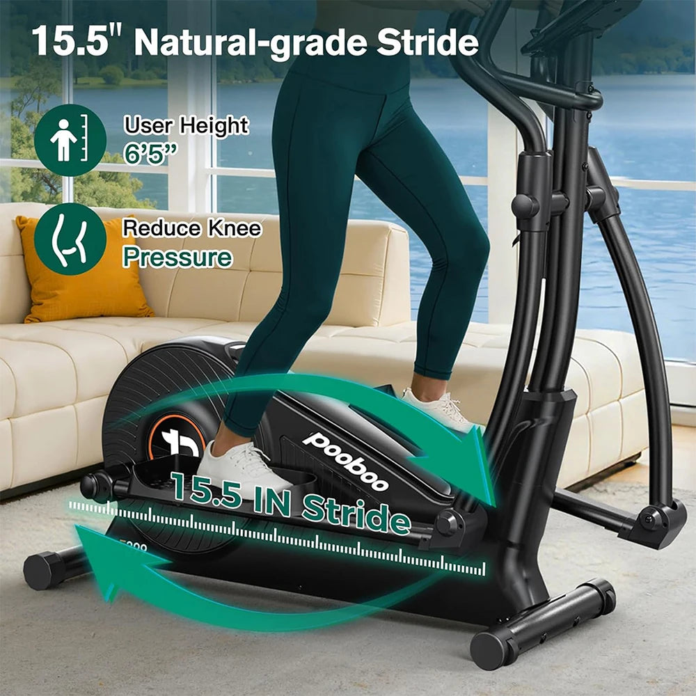 Pooboo Elliptical Machine, Elliptical Exercise Machine with 16-Level Resistance&Quiet Magnetic Driving System,15-17IN Stride,350LB Capacity