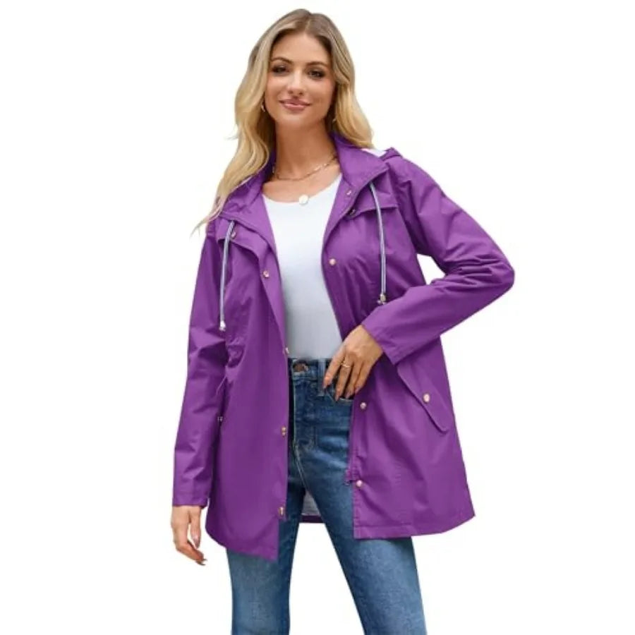 Women's Lightweight Waterproof Hooded Lined Raincoat For Outdoor Use