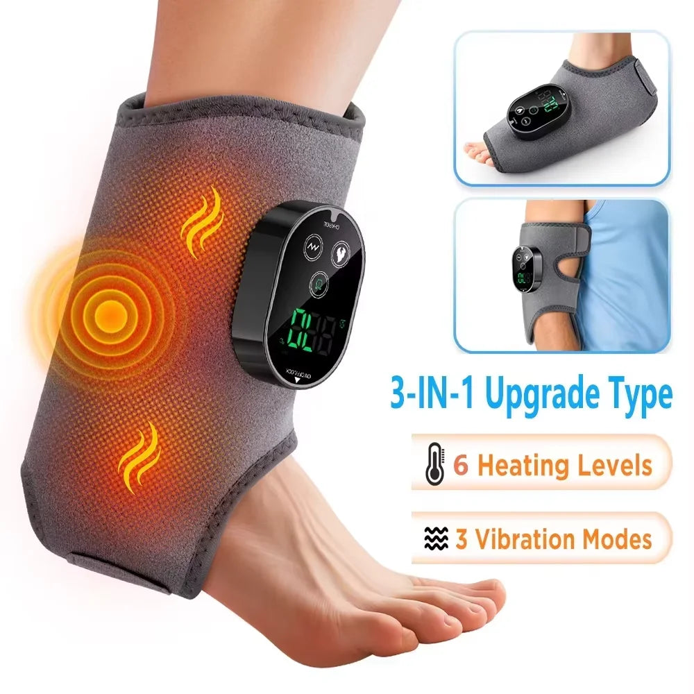 Electric 3-in-1 Ankle Calf Foot Vibration Massager 6 Levels Hot Compress Massage Ankle Brace Plantar Fascia Foot Muscle Relax