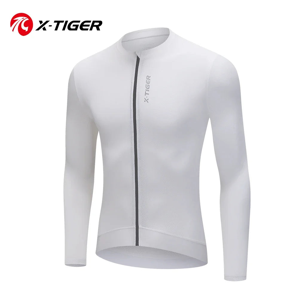 X-TIGER Cycling Jersey Long Sleeve for Men Spring Autumn Cycling TopFull Zipper 3 Rear Pockets Hidden Pocket Breathable MTB Road Bicycle Clothing