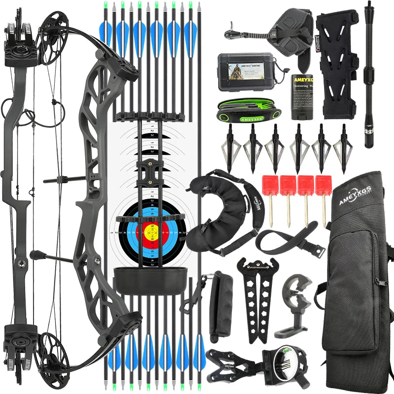 19‑70Lbs Adjustable Archery Compound Bow 320FPS Aluminum Alloy Riser Dual Cam Without Bow Press Needed Right Hand for Hunting Shooting Activities