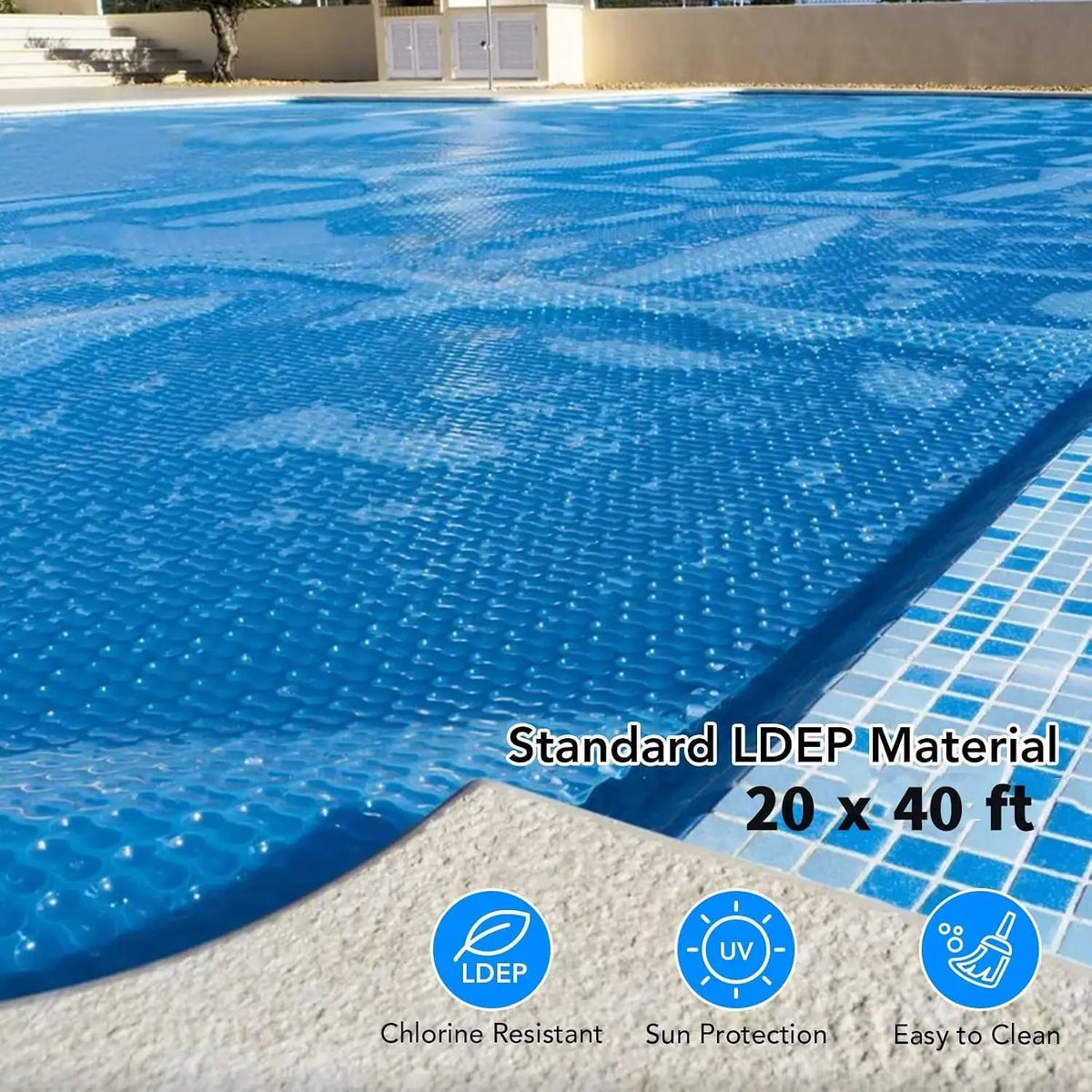 12 Mil Solar Pool Blanket 20x40 ft – Heat-Retaining Cover for Rectangular In-Ground and Above-Ground Pools, Blue Bubble