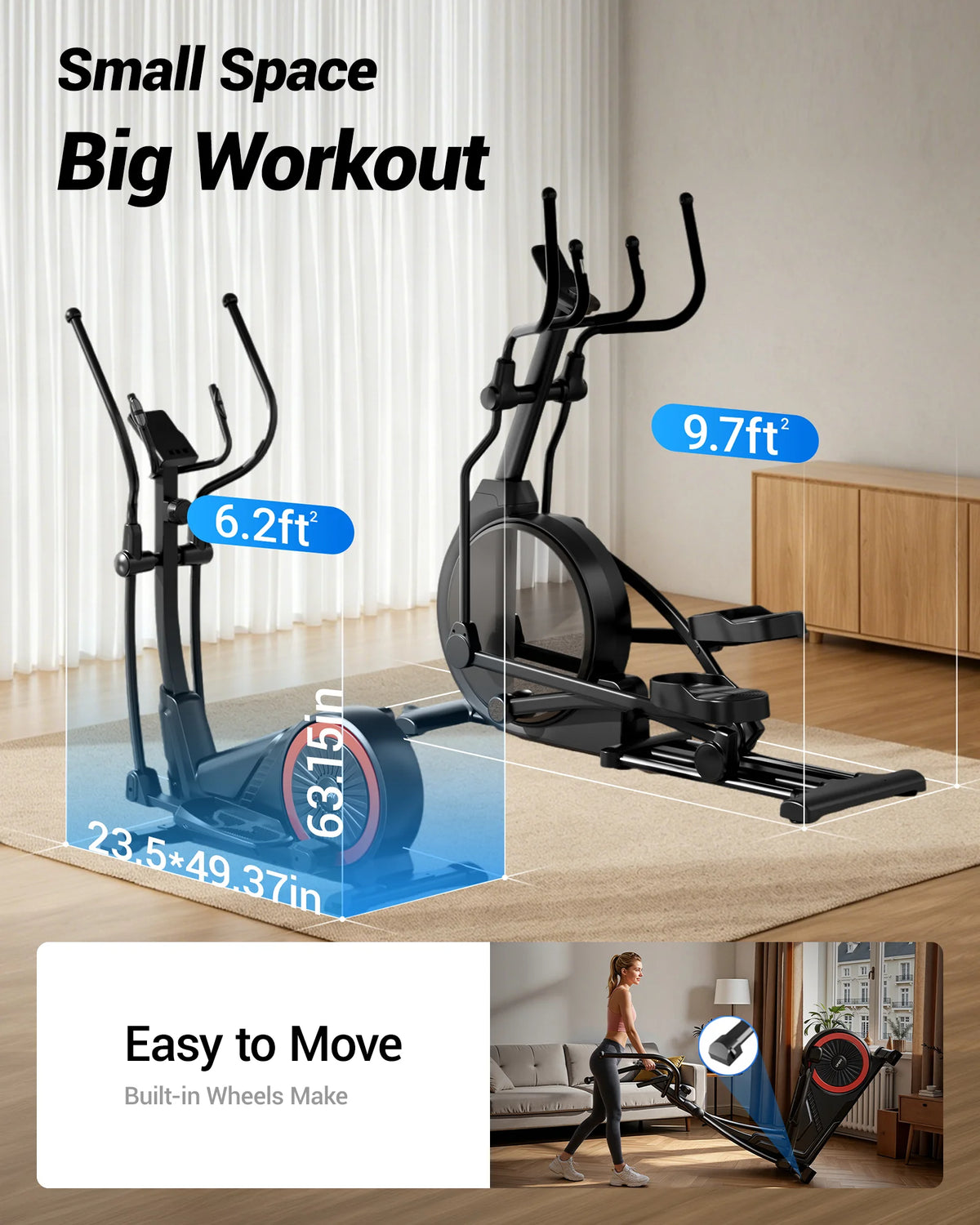 UMAY ET70 Elliptical Exercise Machine with 16 Levels Resistance, Hyper-Silent Magnetic Elliptical Machine for Home with 15.5" Stride & Heart Rate Grips and LCD Monitor, 350LBS Weight Capacity