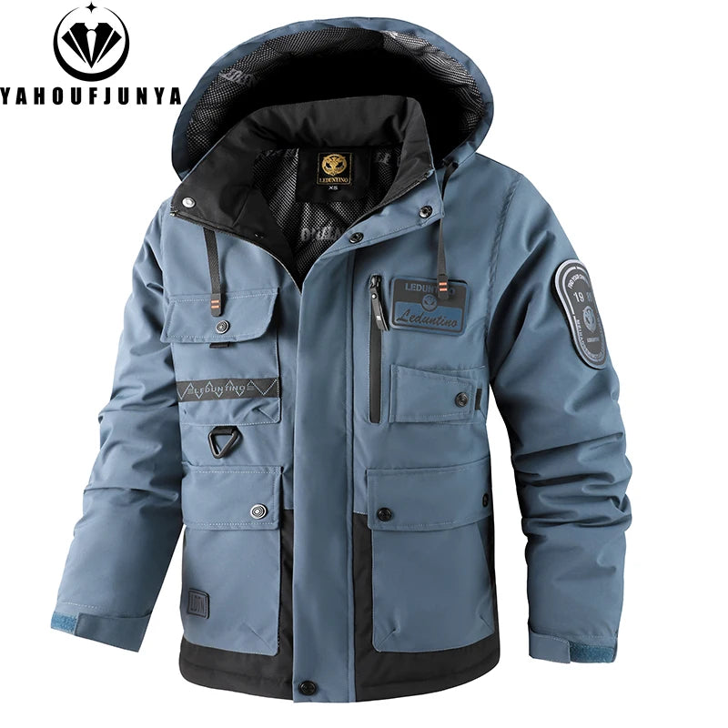 2025 Autumn Winter Men Outdoor Leisure Warm Cotton Jacket Men Detachable Hooded Windbreak Fashion Brand Loose Jacket Male Coat