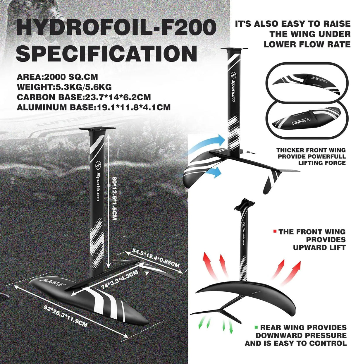 Spatium Hydrofoil Board for Surfing with Hydrofoil Accessories Inflator Pump, Backpack, Safe Leash, Fix Kit Hydrofoil Gray