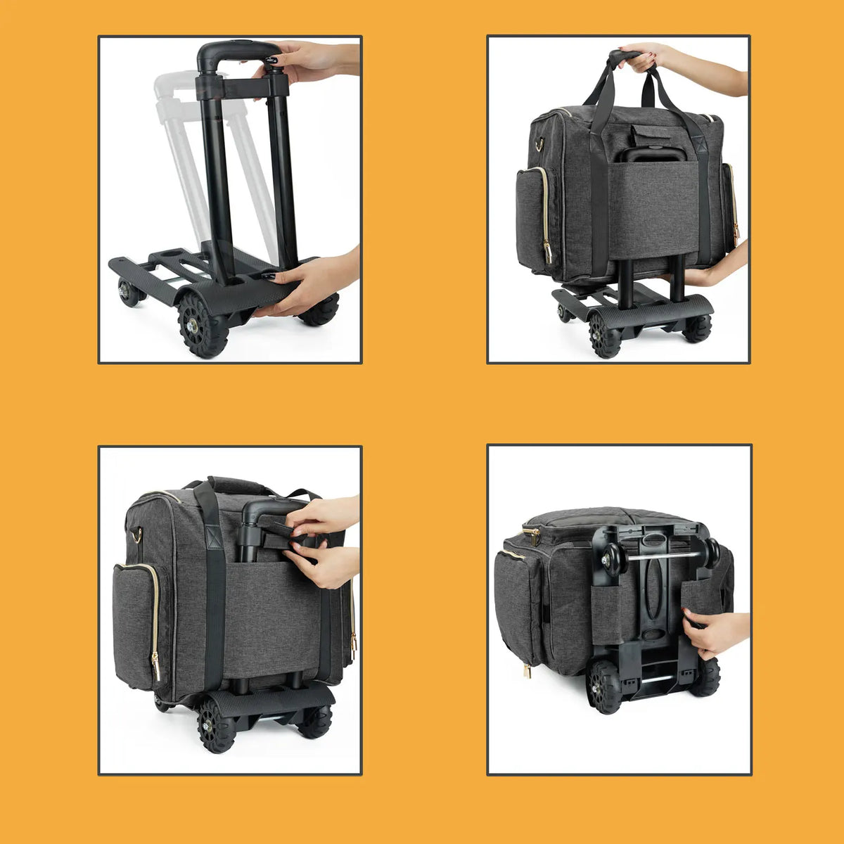 Rolling Teacher Bag With 4 Wheels, Art Tote Bag For Women With Detachable Dolly, Heavy Duty Briefcase With Padded Sleeves For 15.6" Laptop