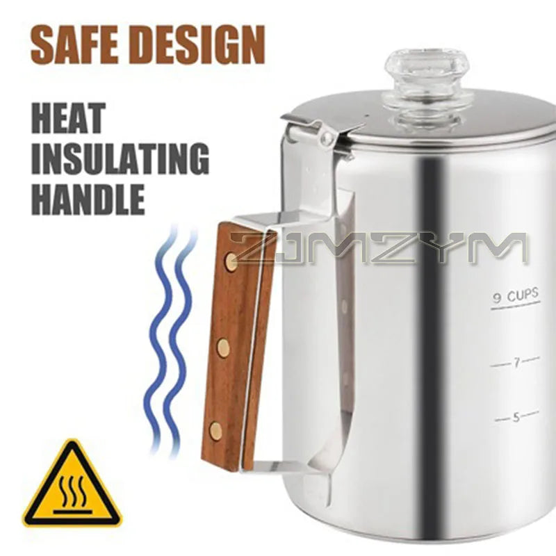 9 Cup Coffee Percolators 1500ml Stainless Steel Coffee Maker Portable Camping Home Stovetop Coffee Pot With Comfort Grip