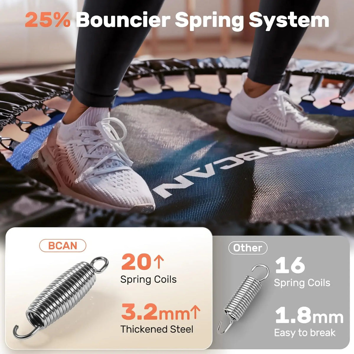 40/48ā Foldable Mini Trampoline with Adjustable Foam Handle Fitness Rebounder for Adults Max Load 440 Lbs Exercise Trampoline
