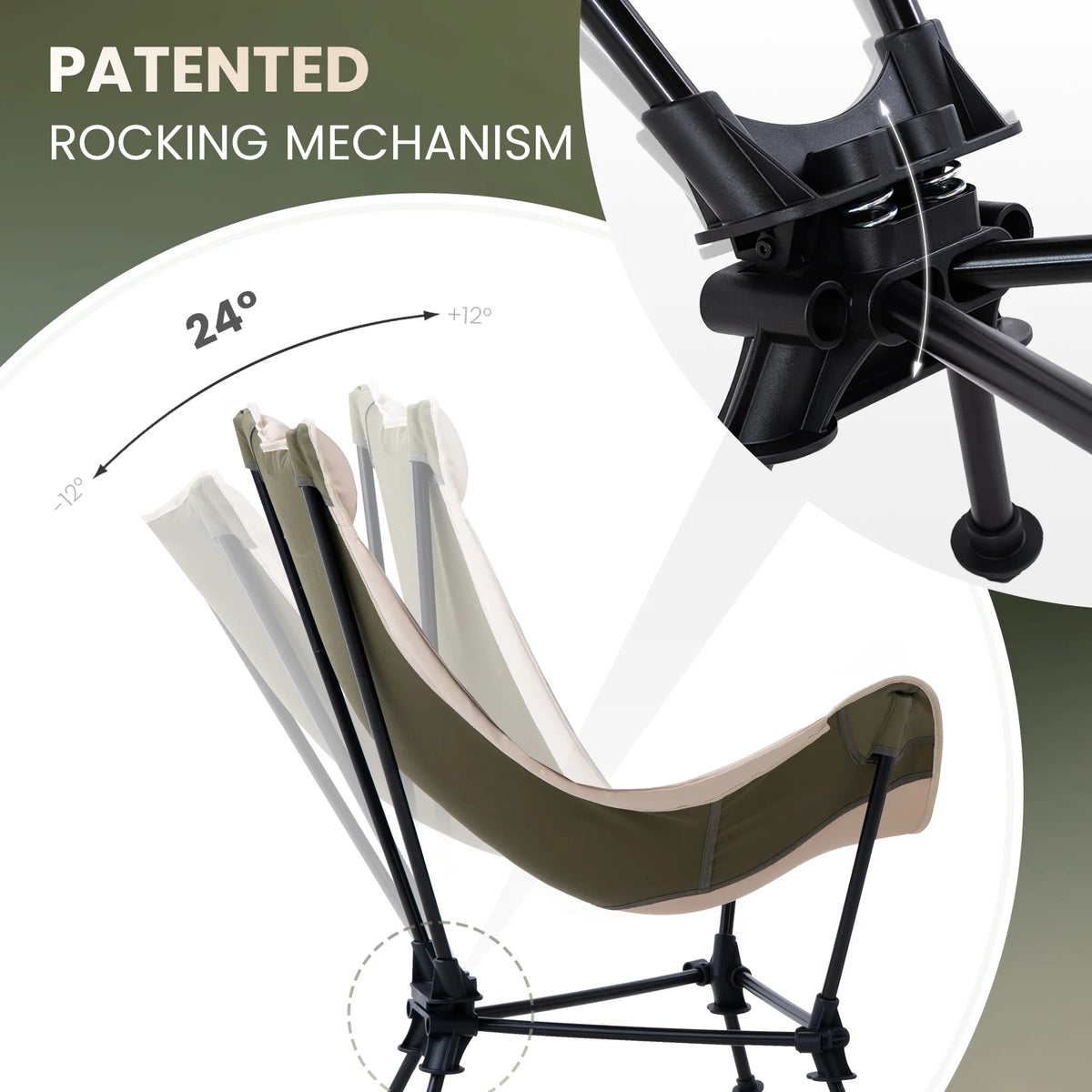 Patented Portable Folding Camping Rocking Chair, 2-Height Adjustable High Back Outdoor Rocker with Padded Headrest & Removable Storage Bag for Camping, Fishing, Beach