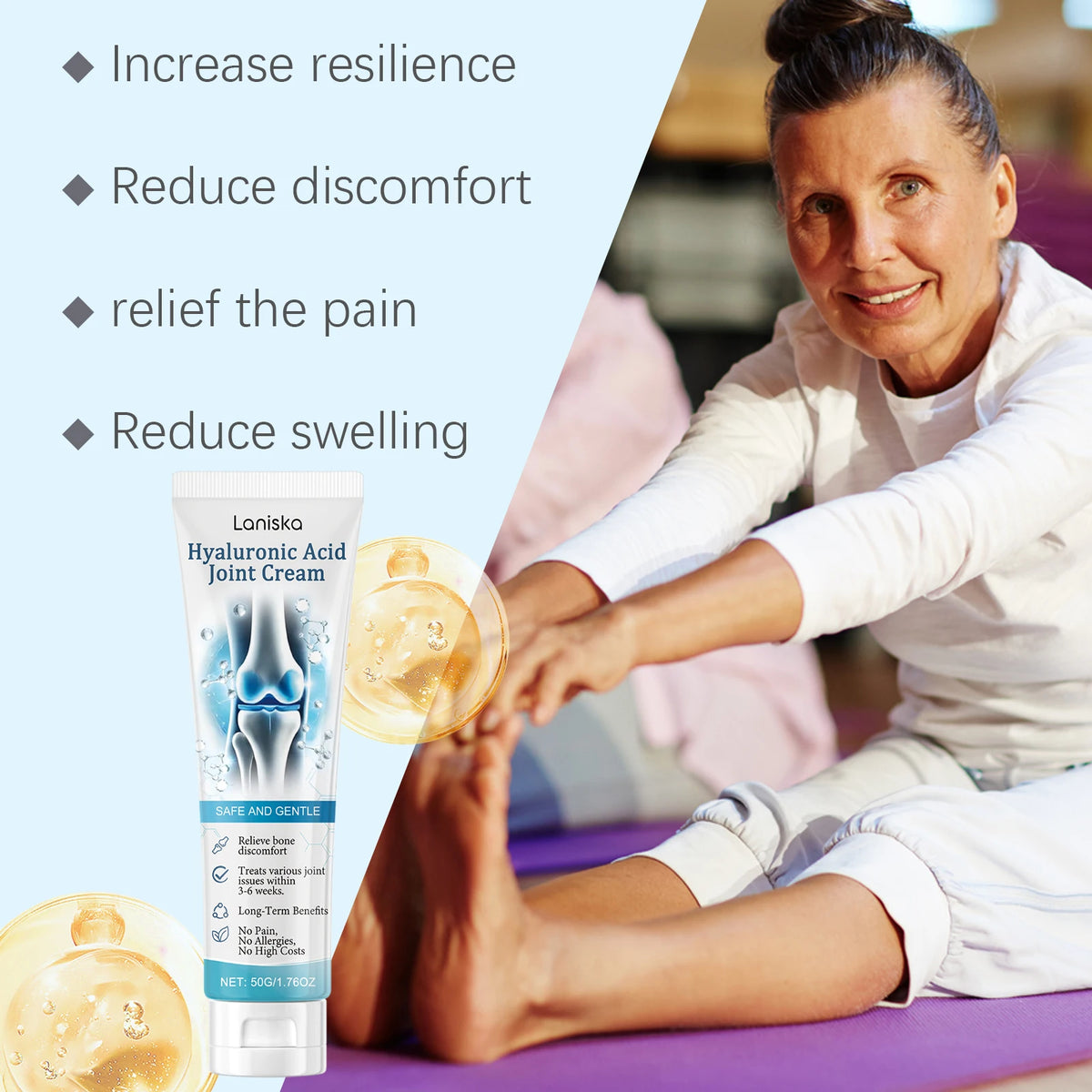 Hyaluronic Acid Joint Cream Ginger Extract Supports Flexibility Enhances Elasticity Nourishes Skin Promotes Comfort Soothing Daily Body Care Massage Balm