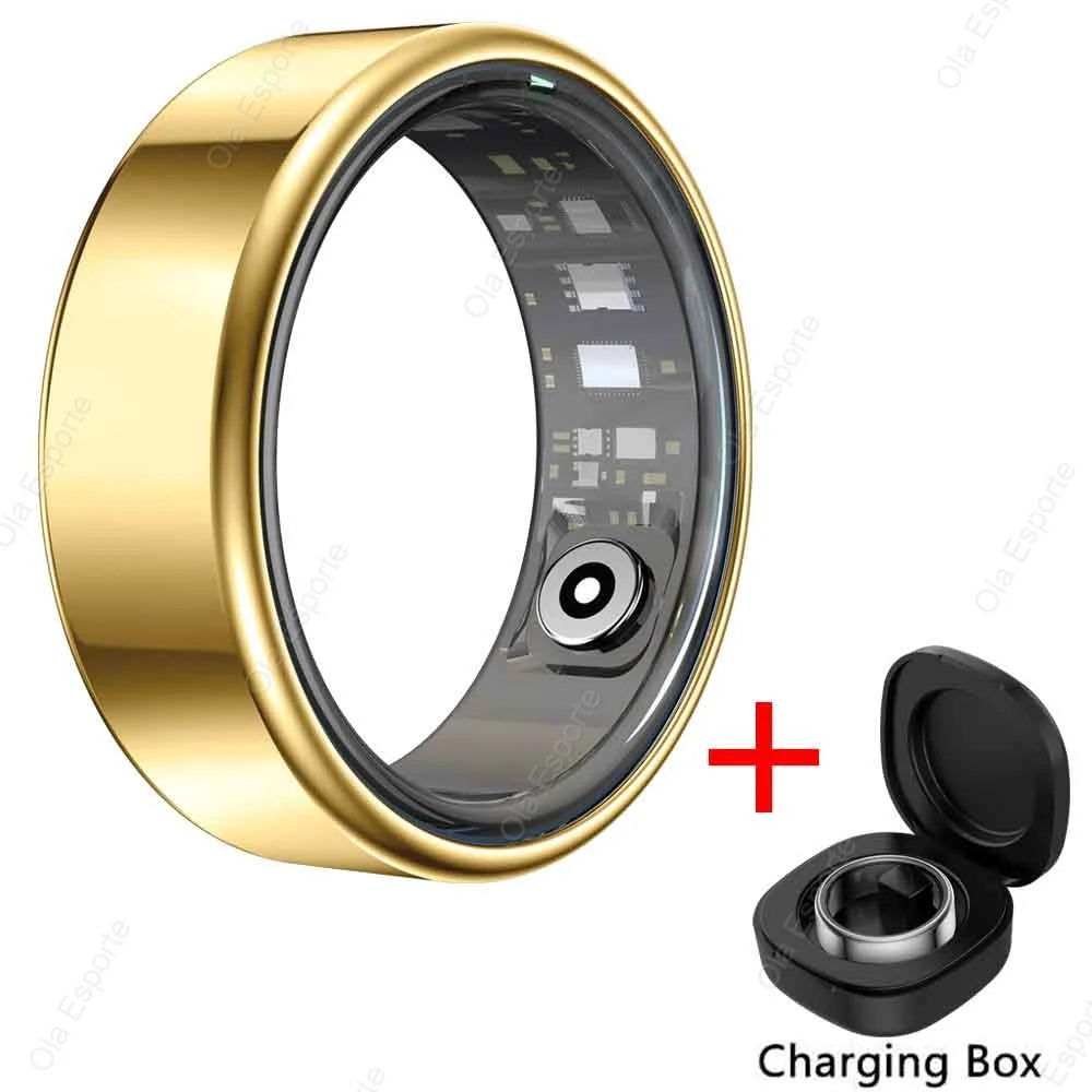 Smart Ring with Charging Case Sizes 7-13 Health Tracker Blood Pressure Heart Rate SpO2 Sleep Monitoring IP68 Waterproof Fitness Ring R12