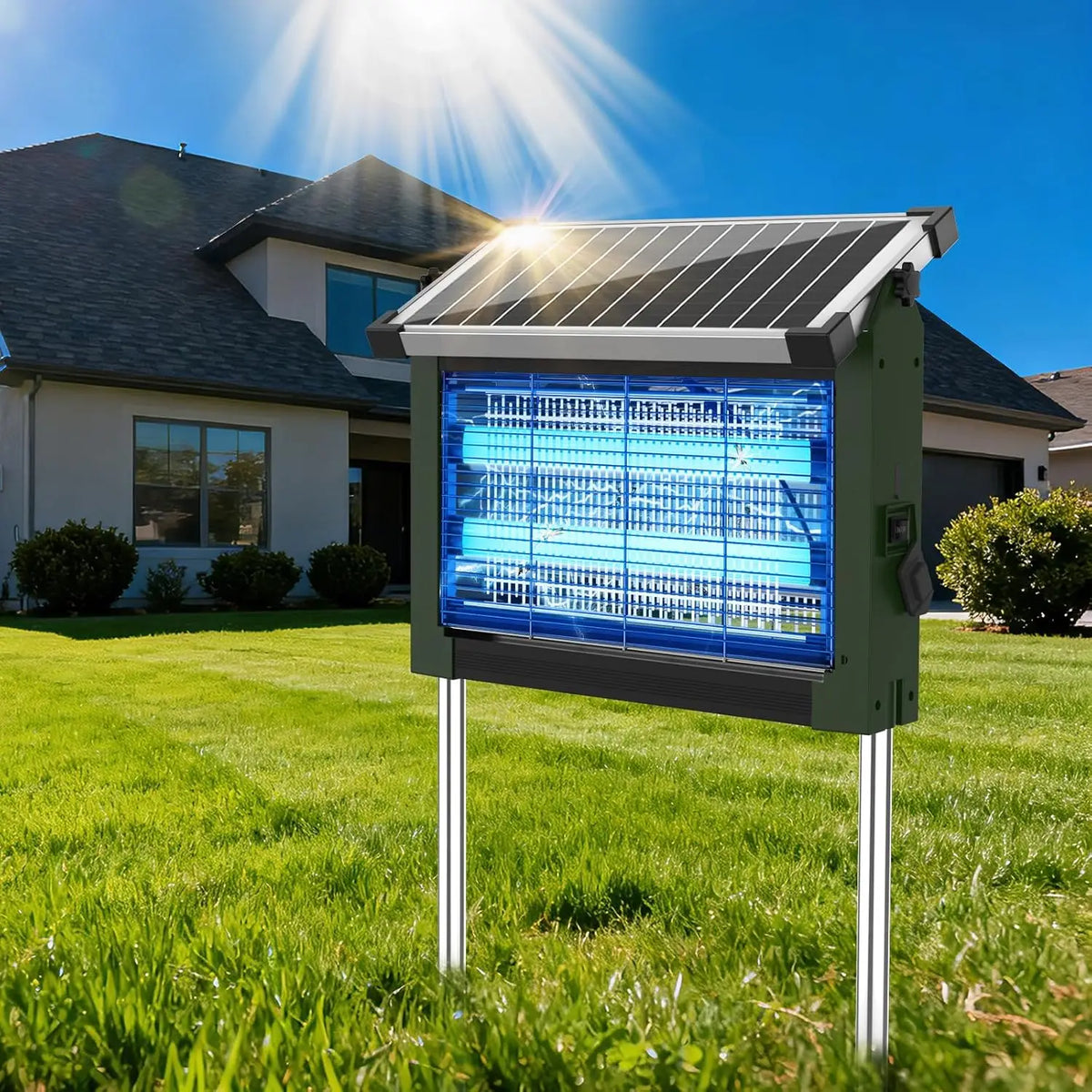 Solar Bug Zapper With 4500V Sensor For Mosquitoes And Flies