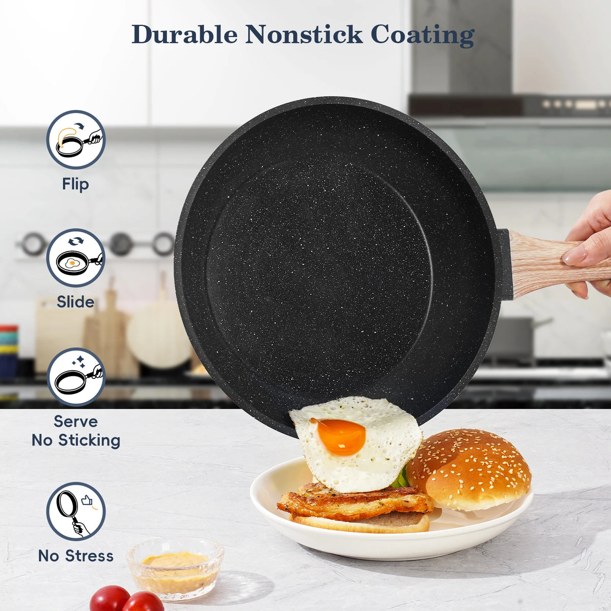 12 Pieces Non-Stick Granite Cookware Set, Healthy Ceramic Pots & Pans with Pan Protectors, Induction Ready Stackable Kitchen Cooking Set, Dishwasher Safe