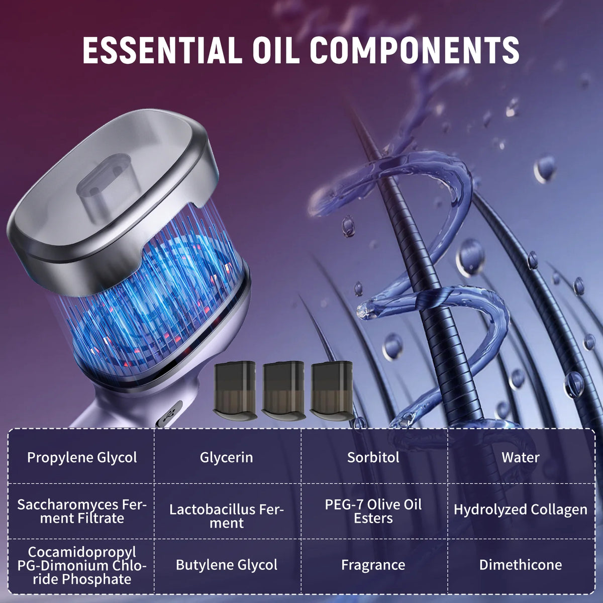 Red Light Scalp Massager Comb with Essential Oil Atomizer, 2400RPM High Frequency 360° Kneading Hair Brush, 167 Massage Bristles 2 Speeds 1000mAh Rechargeable Type-C, 3 Oil Cartridges, Washable Comb for Men Women Hair & Scal
