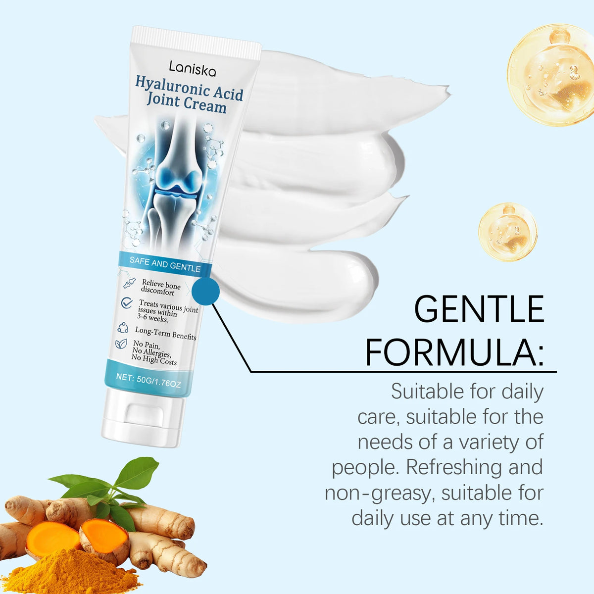 Hyaluronic Acid Joint Cream Ginger Extract Supports Flexibility Enhances Elasticity Nourishes Skin Promotes Comfort Soothing Daily Body Care Massage Balm