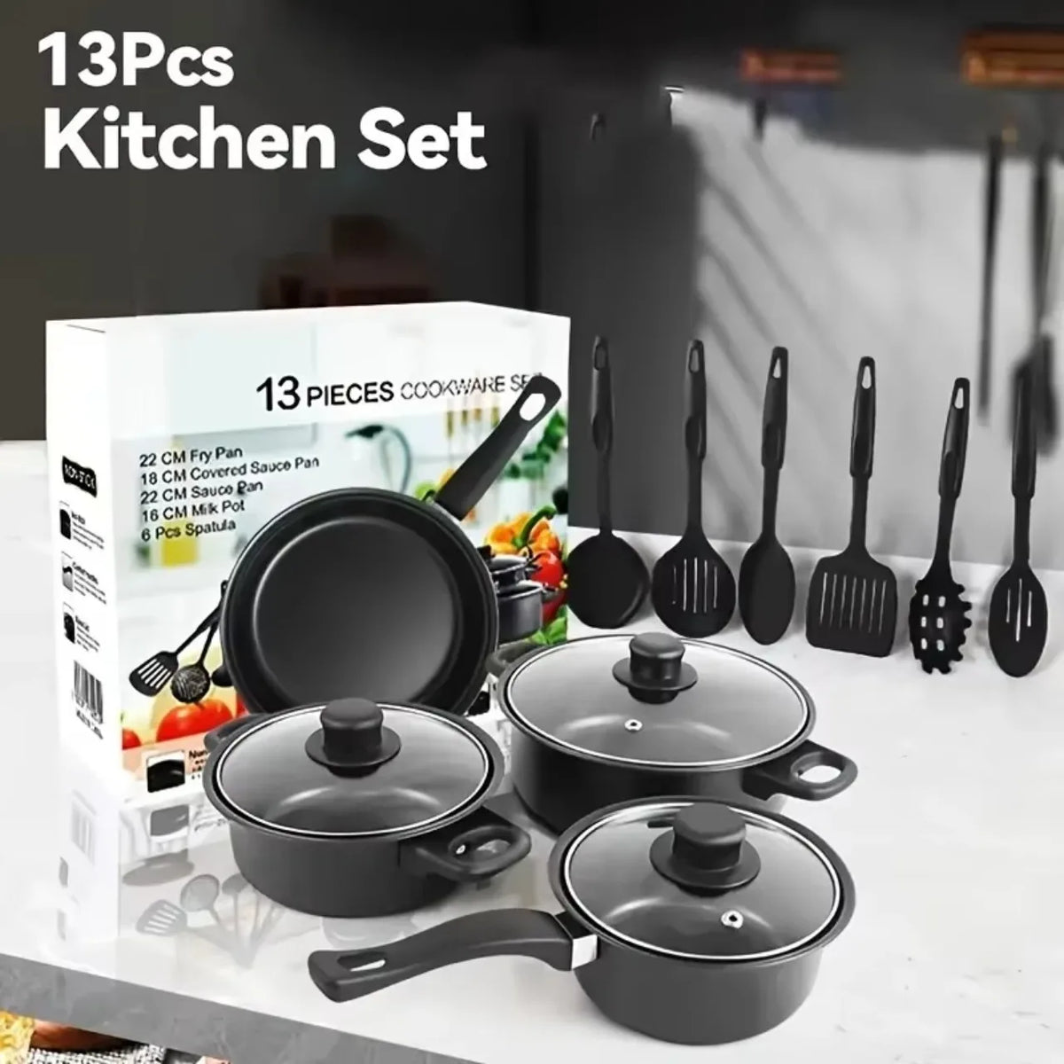 13PCS Nonstick Cookware Set, Induction Compatible Pots and Pans Set with Frying Pan & Utensils for Kitchen Cooking & Camping