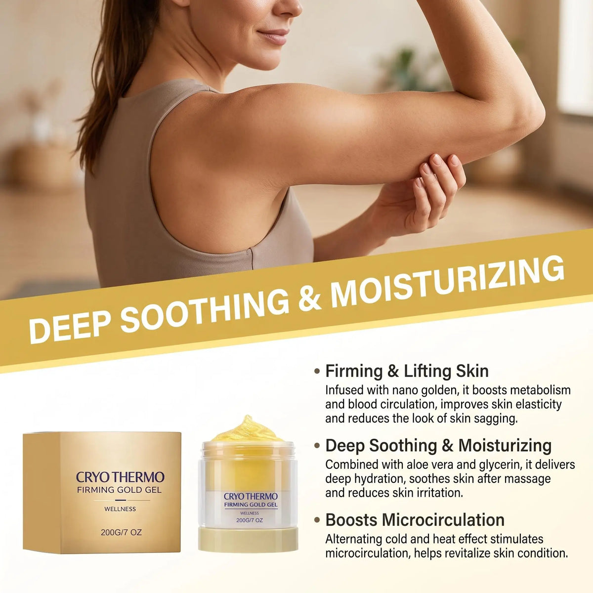 Cryo Thermo Firming Gold Gel Aloe Vera Extract Firms Skin Soothe Moisturize Promote Circulation Lift Sagging Boost Elasticity Lightweight Deep Hydration Body Care Cream