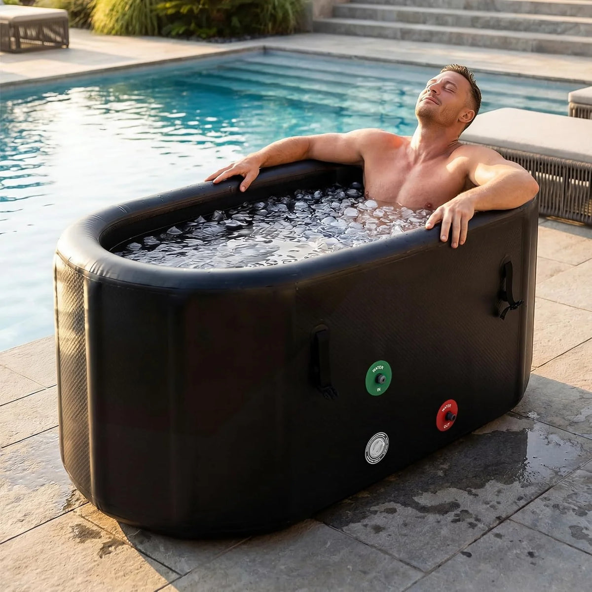 Nordivale XXL Ice Bath Tub for Athletes Portable Inflatable Cold Plunge Tub with Cover and Pump 193 Gallon Long Lasting Insulation Water Absorbent Mat for Outdoor and Indoor Use