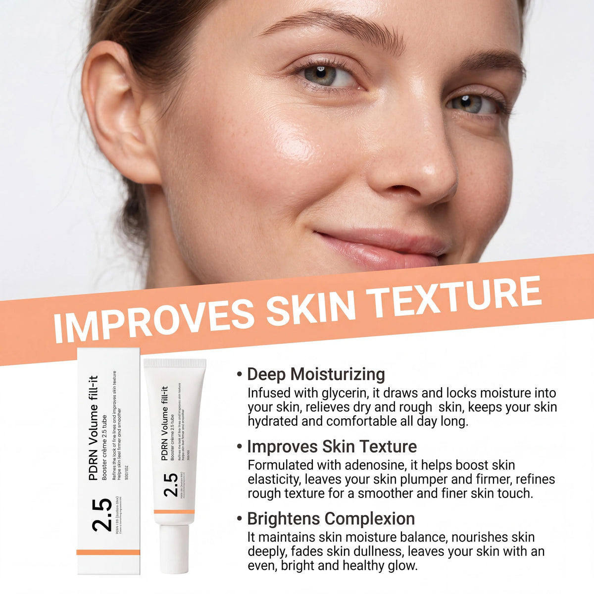 PDRN Volume Fill-It Booster Facial Cream Anti Aging Wrinkle Filler Fade Smile Lines Firming Skin Barrier Repair Deep Hydration Lightweight Cream