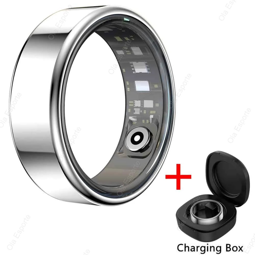 Smart Ring with Charging Case Sizes 7-13 Health Tracker Blood Pressure Heart Rate SpO2 Sleep Monitoring IP68 Waterproof Fitness Ring R12