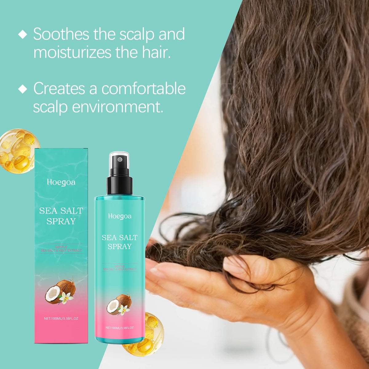 100ML Sea Salt Hair Care Spray Moisturizing & Nourishing Scalp Improve Smoothness Soothing Discomfort Enhance Gloss Strengthen Hair Care Mist