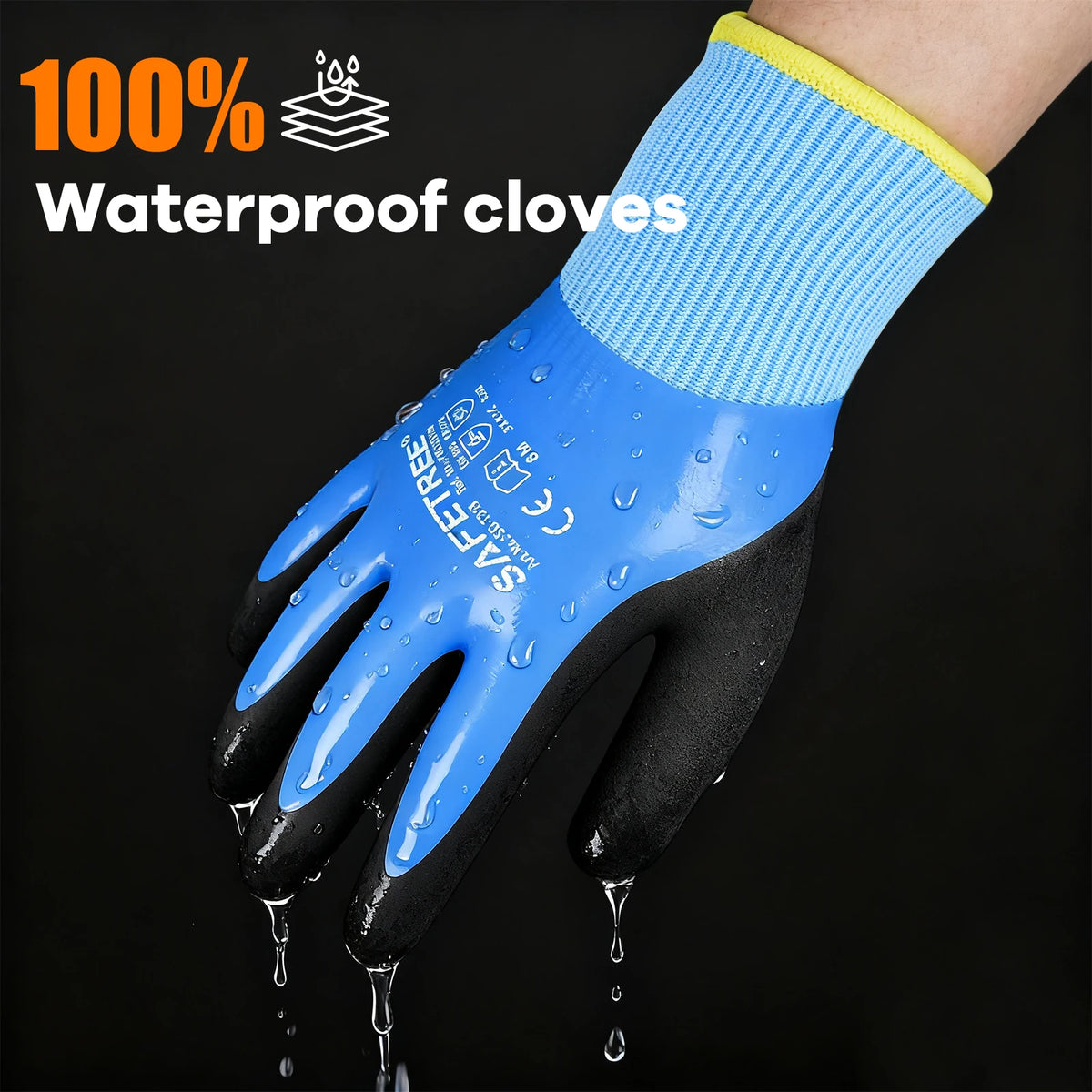 Winter Anti-Cut and Cold Proof Sandy Nitrile Coating Safety Working Gloves PPE Hand Protection CE EN388