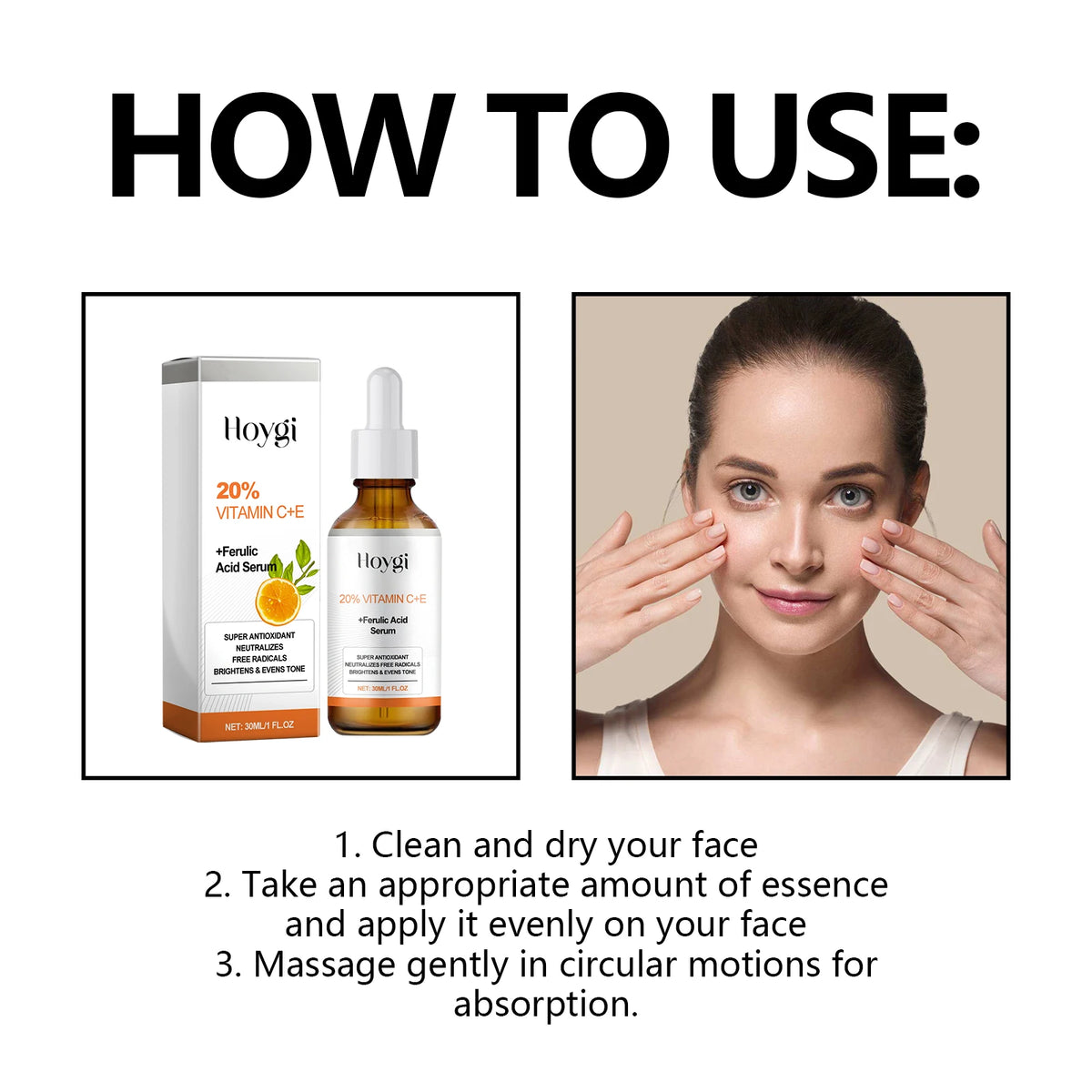 30ML Vitamin C+E Face Serum Deep Moisturizing Improve Skin Texture Enhance Smoothness Nourishing Pores Anti-oxidant Non-greasy Face Serum