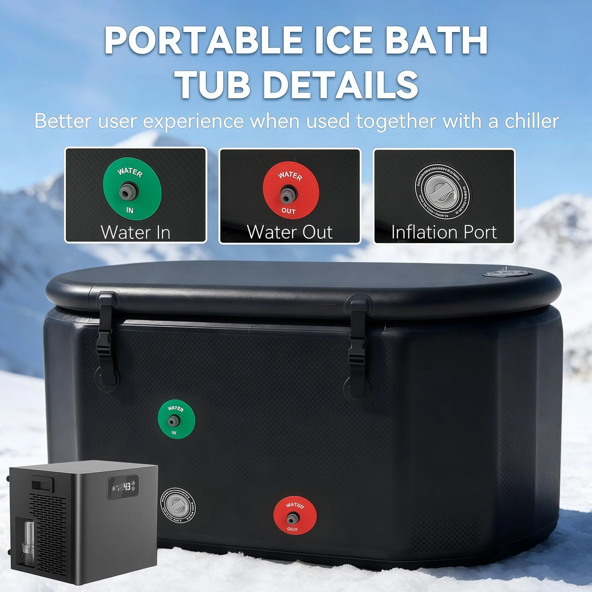 Nordivale XXL Ice Bath Tub for Athletes Portable Inflatable Cold Plunge Tub with Cover and Pump 193 Gallon Long Lasting Insulation Water Absorbent Mat for Outdoor and Indoor Use