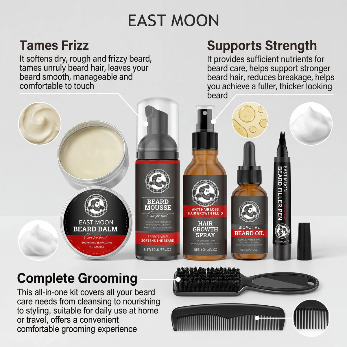 Beard Grooming Kit Shea Butter Sandalwood Scent Nourishing Set for Men Softens Hydrates Tames Frizz Daily Maintenance Routine Skincare