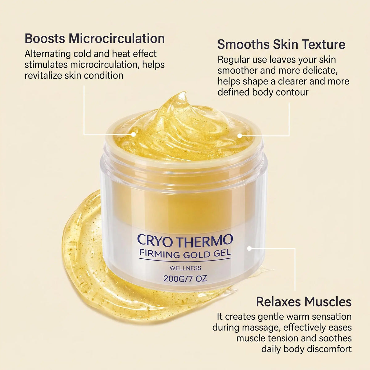 Cryo Thermo Firming Gold Gel Aloe Vera Extract Firms Skin Soothe Moisturize Promote Circulation Lift Sagging Boost Elasticity Lightweight Deep Hydration Body Care Cream
