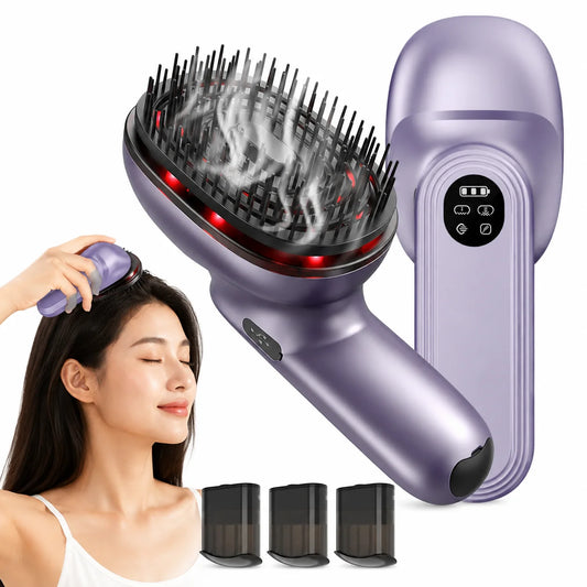 Red Light Scalp Massager Comb with Essential Oil Atomizer, 2400RPM High Frequency 360° Kneading Hair Brush, 167 Massage Bristles 2 Speeds 1000mAh Rechargeable Type-C, 3 Oil Cartridges, Washable Comb for Men Women Hair & Scal