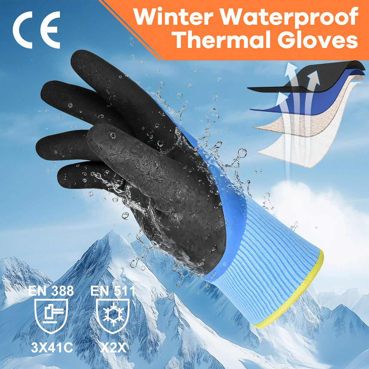 Winter Anti-Cut and Cold Proof Sandy Nitrile Coating Safety Working Gloves PPE Hand Protection CE EN388