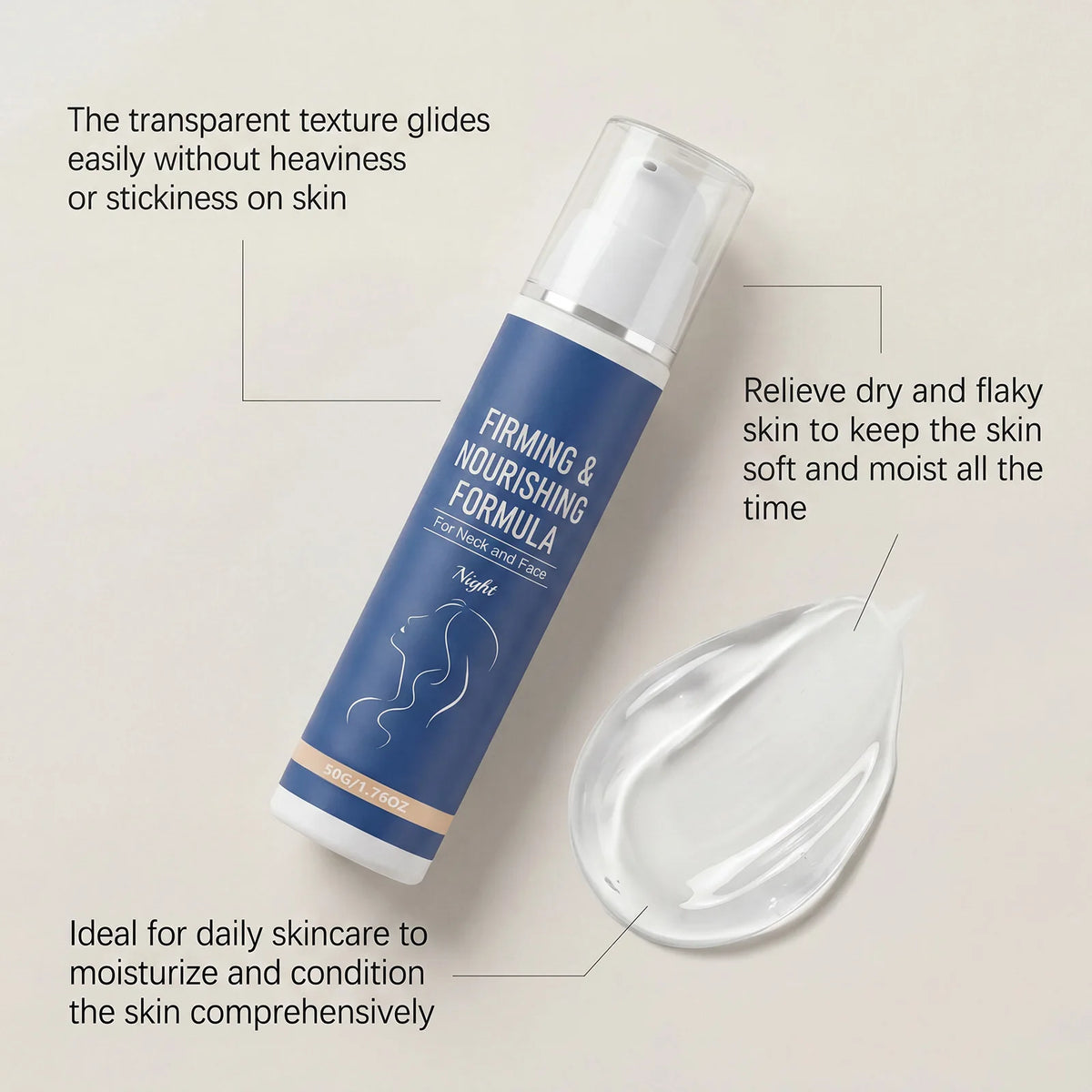 50G Night Face Cream Gentle Formula Moisturizing Improve Skin Texture Lightweight Smoothing Non-greasy Firming Daily Facial Lotion for Neck & Face