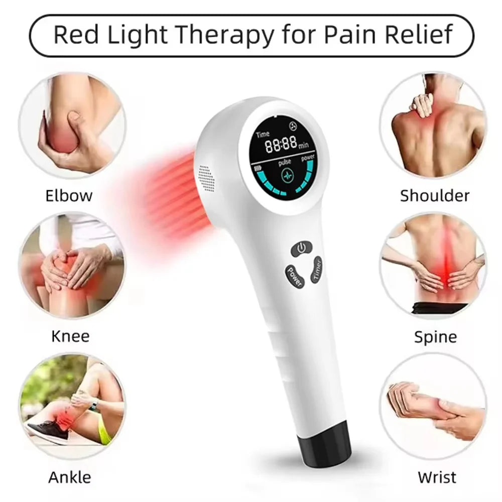 Handheld Red Light Therapy Device 650nm & 808nm Dual Wavelength Laser, 18 Semiconductor Diodes Adjustable Power Pulse Timer, Portable Photobiomodulation Massager for Knee Shoulder Back Elbow Wrist Ankle Muscle Joint Recovery