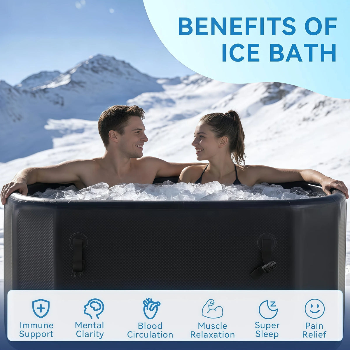 Nordivale XXL Ice Bath Tub for Athletes Portable Inflatable Cold Plunge Tub with Cover and Pump 193 Gallon Long Lasting Insulation Water Absorbent Mat for Outdoor and Indoor Use