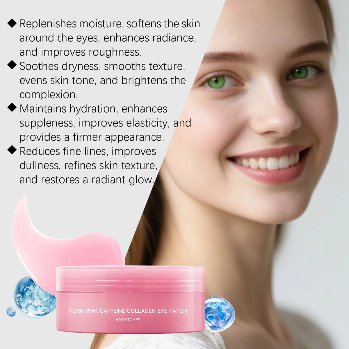 Pink PDRN Collagen Eye Patches Mask Anti Dark Circles Wrinkles Fine Lines Moisturizing Brightening Firming Lift Puffy Bags Under Eye Care