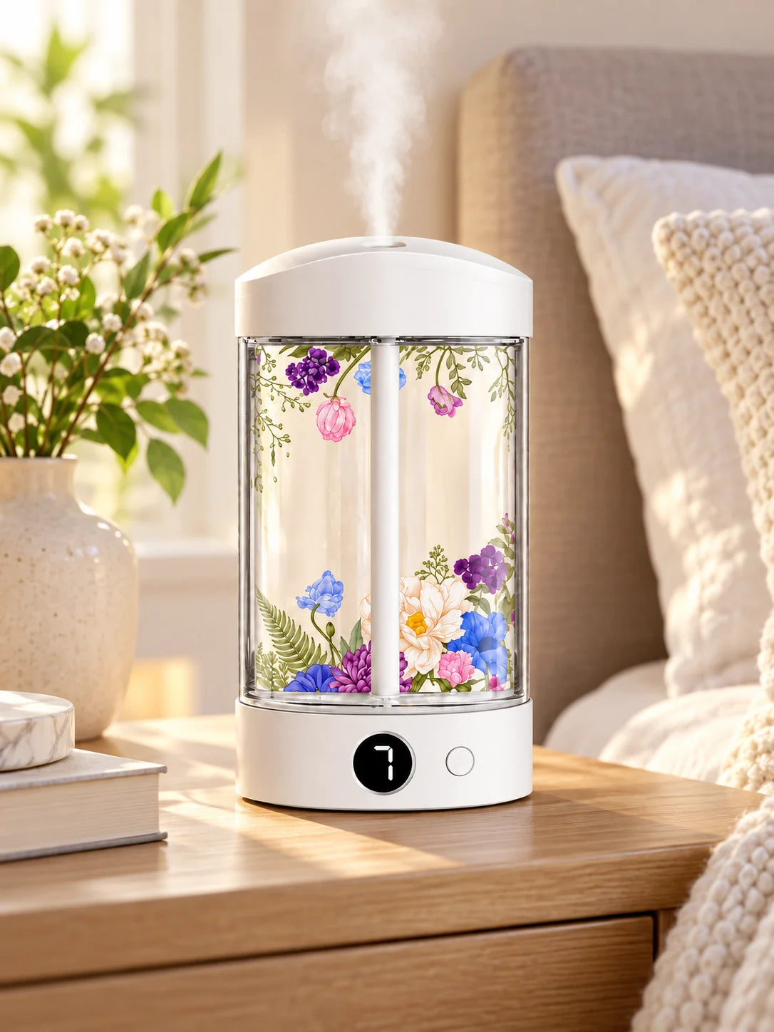 Mini Desktop Humidifier with Digital Display, Fine Mist, Quiet Operation & Ambient Light for Bedroom Office, Machine Only