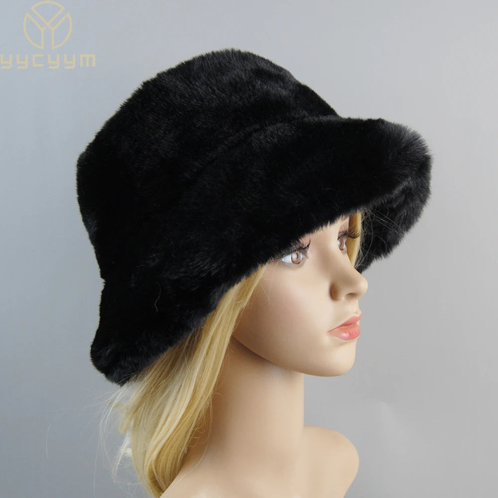 2025 New Style Fake Rabbit Fur Hats Super Soft Women Winter Hat Cotton Lining Warm Russian Fashion Ski Beanies Plush Solid Color
