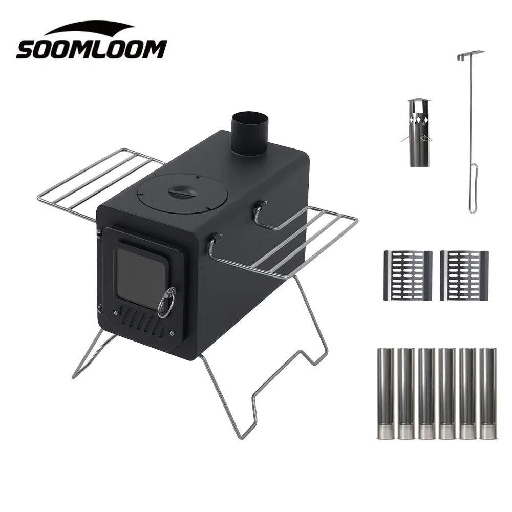 Soomloom Black Firewood Stove PROTO, Firewood & Pellets Dual-purpose Stove with Side Shelf, Outdoor Camping Heating BBQ Campfire