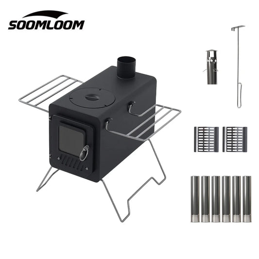 Soomloom Black Firewood Stove PROTO, Firewood & Pellets Dual-purpose Stove with Side Shelf, Outdoor Camping Heating BBQ Campfire