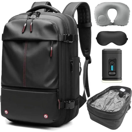 Kabaqoo 60L Expandable Airbag Vacuum Backpack Travel For Men Vacuum Compression Bag With Pump Vacuum System TSA Lock Water Resistant Outdoor Backpack