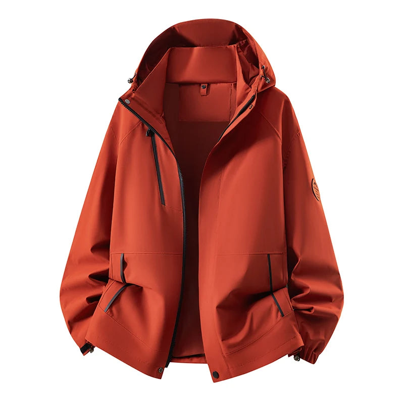 Unisex Waterproof Windproof Hiking Hooded Jacket Breathable Diagonal Zipper Outdoor Hiking Mountain Coat Casual Windbreaker