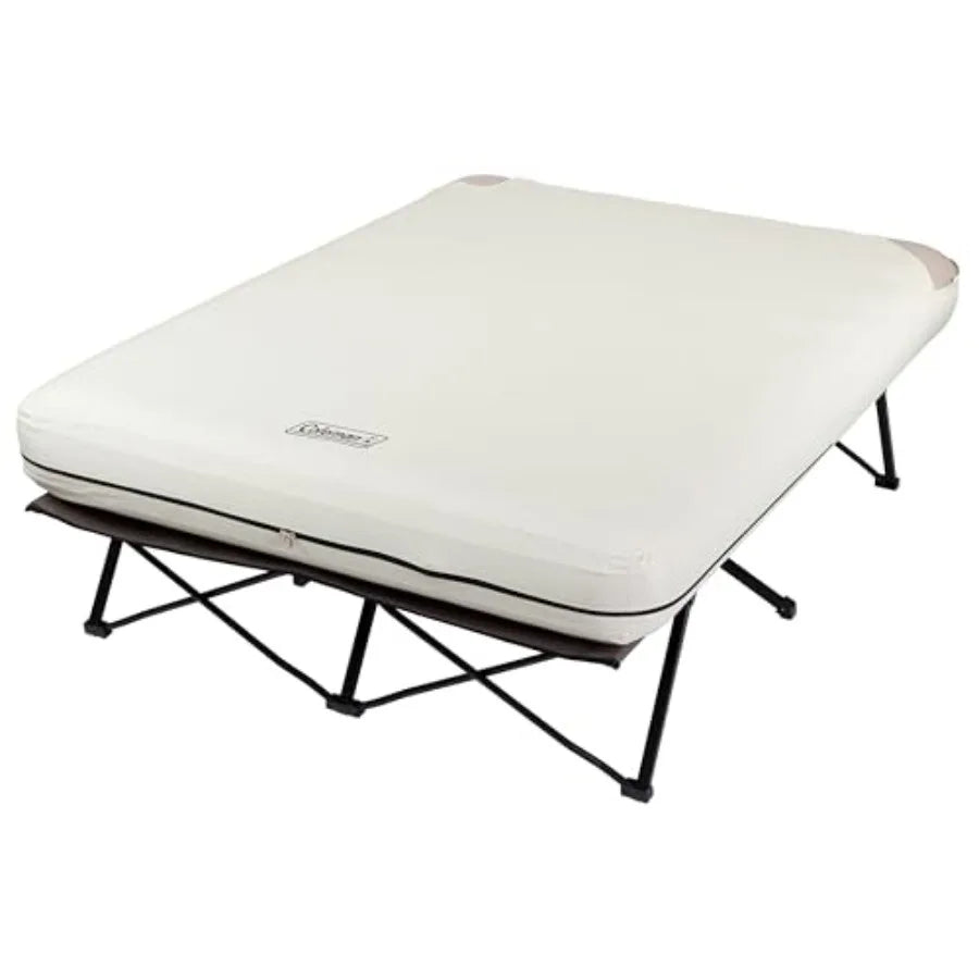 Queen-Size Airbed Cot Combination Folding Air Mattress with Steel Frame and Side Table Battery Pump Included Great for Camping