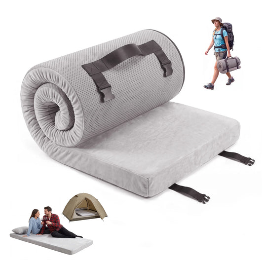 3Inch Thick Memory Foam Camping Mattress Portable Roll-Up Sleeping Pad for Outdoor & Home Use  72x24/75x54inch Gray