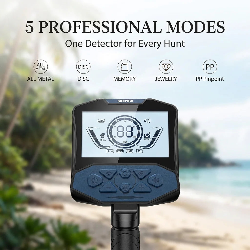 SUNPOW Professional Underground Metal Detector for Adults, Rechargeable, 11" IP68 Waterproof Double D Coil, High Accuracy Gold Detector with Large Backlit LED Display for Outdoor Treasure Hunting, Beach Field Yard Relic Coin