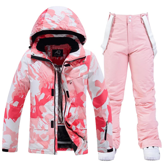 Fashion, Women's, Waterproof Snow Suit Sets, Snowboarding Clothing, Ski Costumes, Winter Wear, Jacket, Strap Pant, Girl's