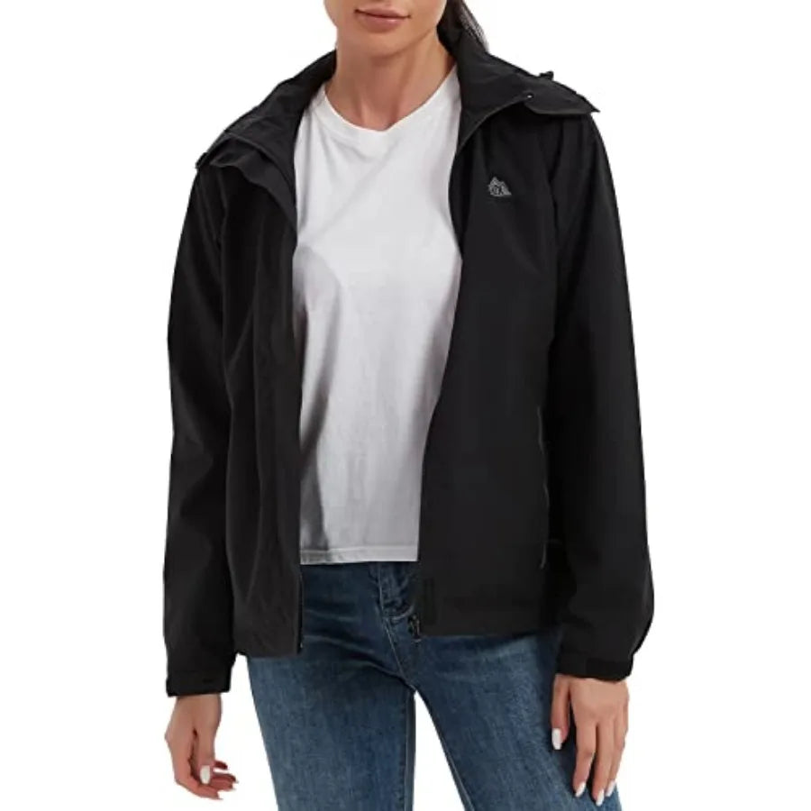 MOERDENG Womens Waterproof Hooded Rain Jacket And Hiking Windbreaker