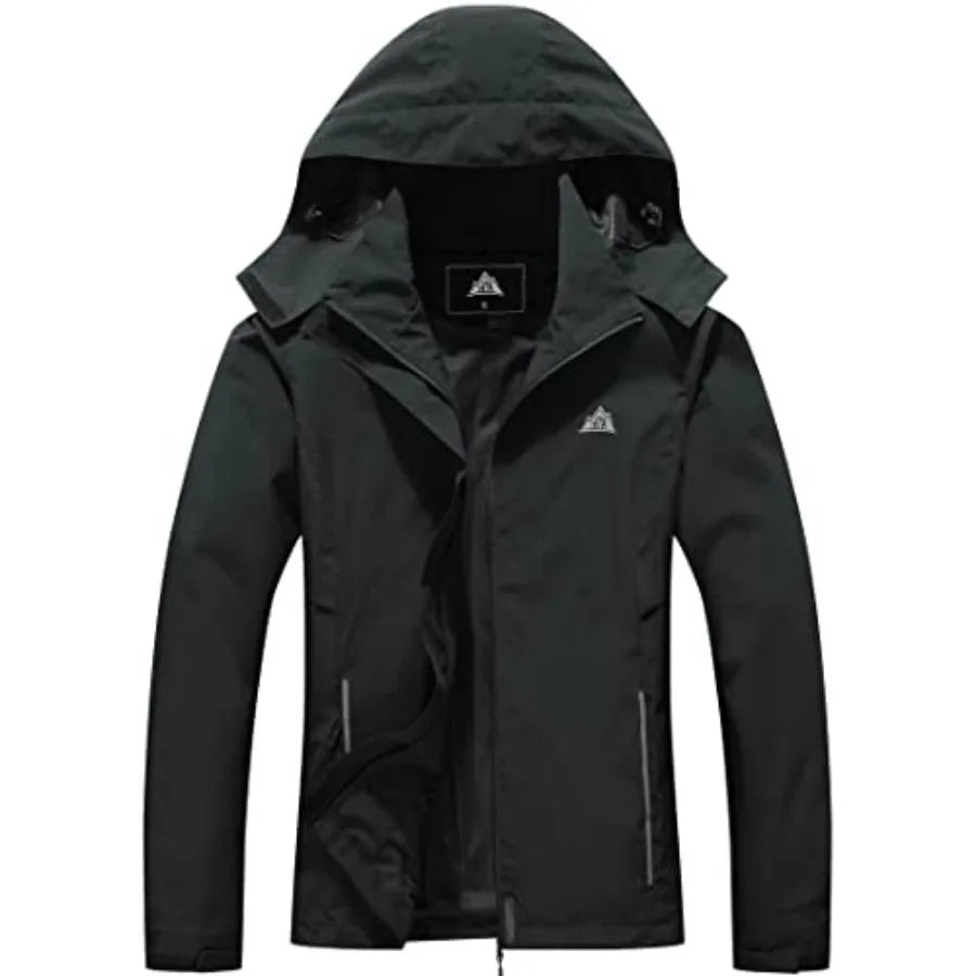 MOERDENG Womens Waterproof Hooded Rain Jacket And Hiking Windbreaker